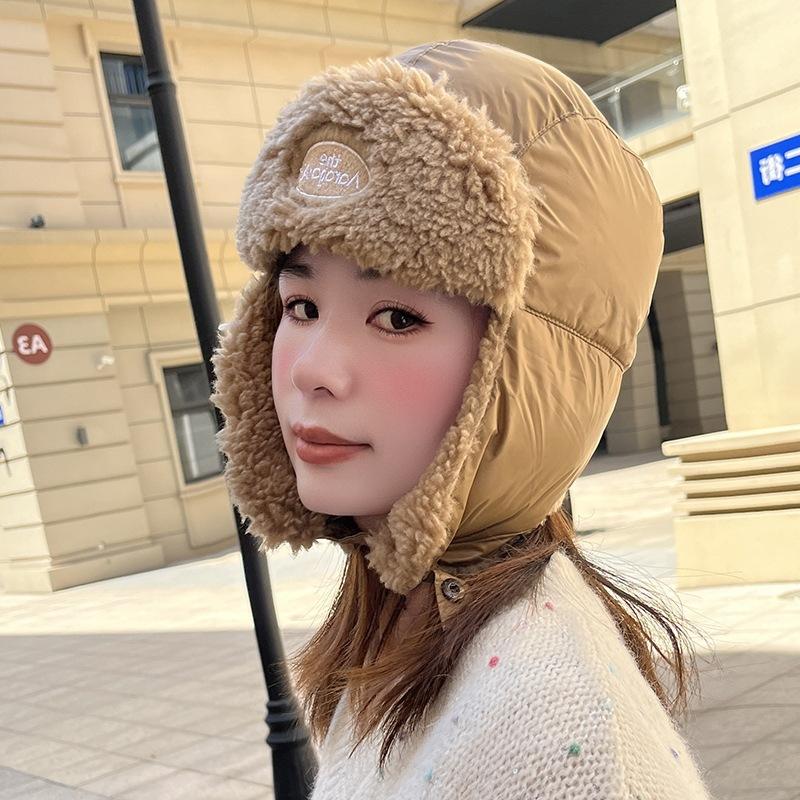 Autumn and winter warm hat women's fleece thickened windproof and waterproof can wear helmet ear protection down Lei Feng hat cycling hat