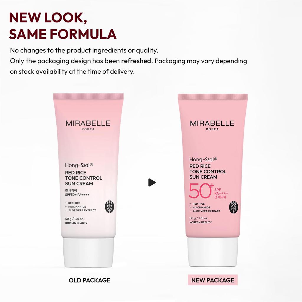 Mirabelle Korea Солнцезащитный крем с красным рисом для выравнивания тона SPF 50+ PA++++ | Легкий и увлажняющий | Не оставляет белых следов | Протестирован in-vivo | Корейский уход за кожей | Для М