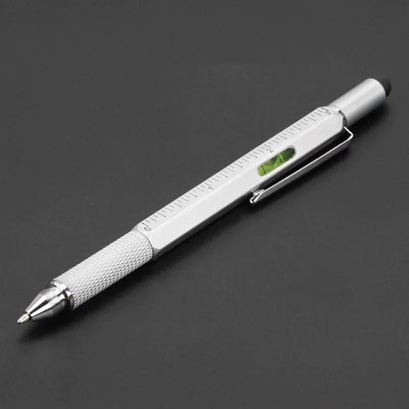 7 In 1 Multifunctional Pen Touch Screen Stylus Capacitive Pen with Screwdriver Ruler Levelgauge Refillable Ballpoint Pencil Tool