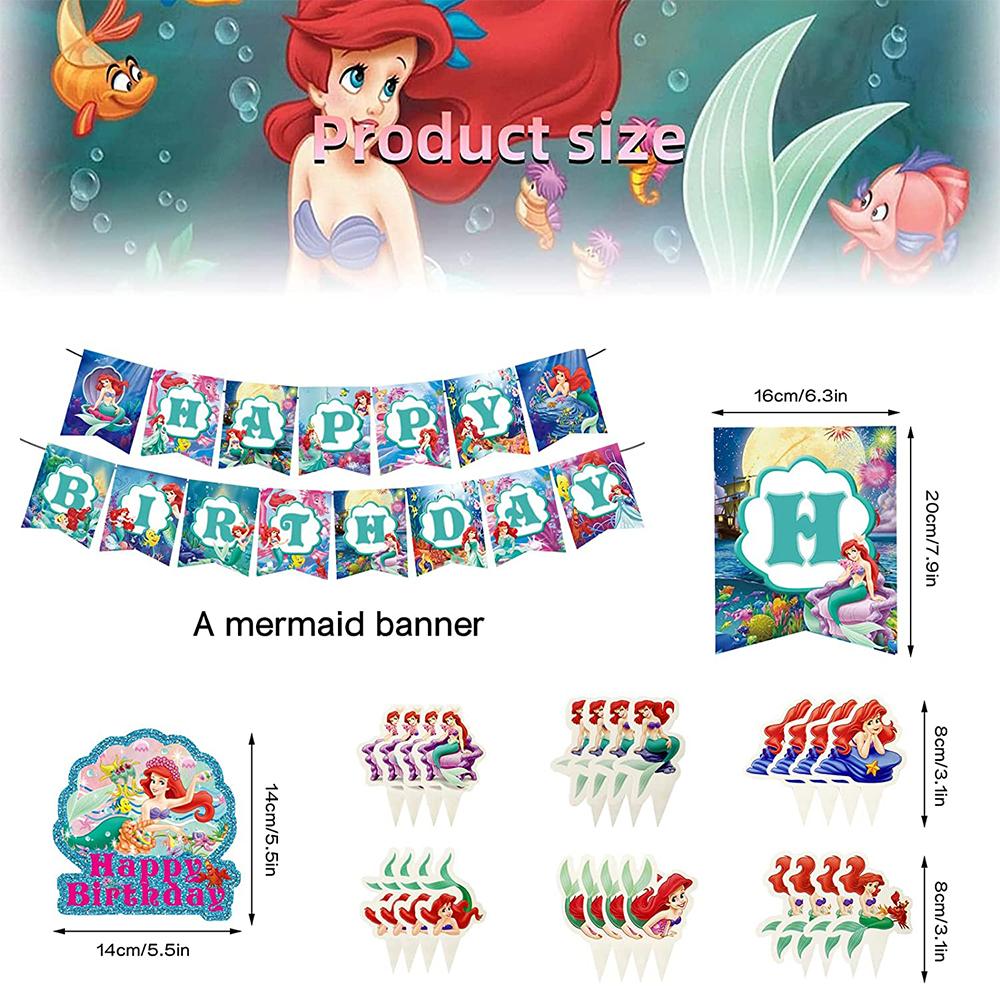 Mermaid Birthday Banner With Cupcake Topper+Balloons Birthday Party Decorations