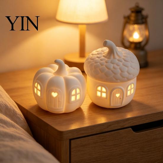 Creative Gift for Birthday 2Pcs/Set Lighted Whimsical House Ornaments, Light-Up Pumpkin Figurine, Halloween Table Thanksgiving Centerpiece with