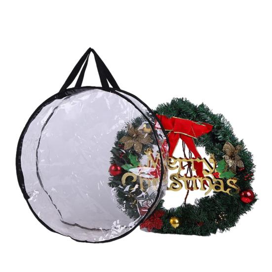 Christmas Wreath Storage Bag with Handle Zipper Closure Large Capacity Transparent Garlands