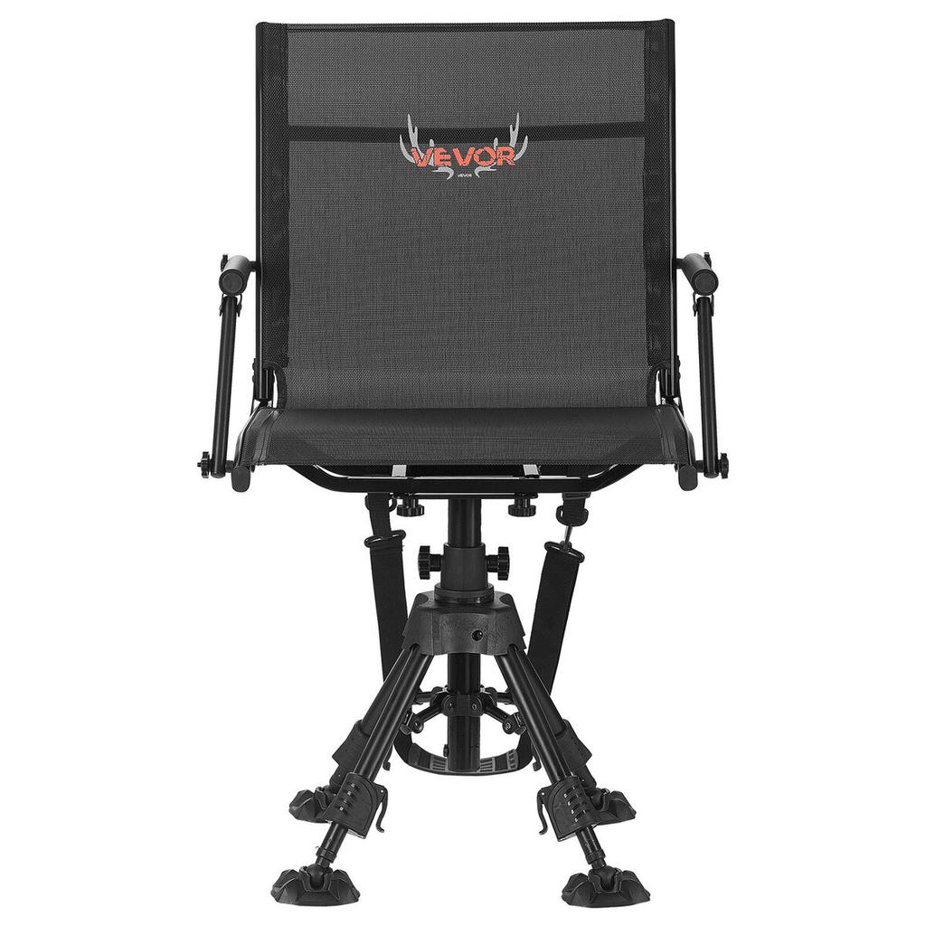Hunting Chair, 360° Silent Swivel, Foldable Portable Blind Chair, Heavy-Duty Steel Frame Ground Stool Seat with Armrests, Anti-Sink Feet, Height