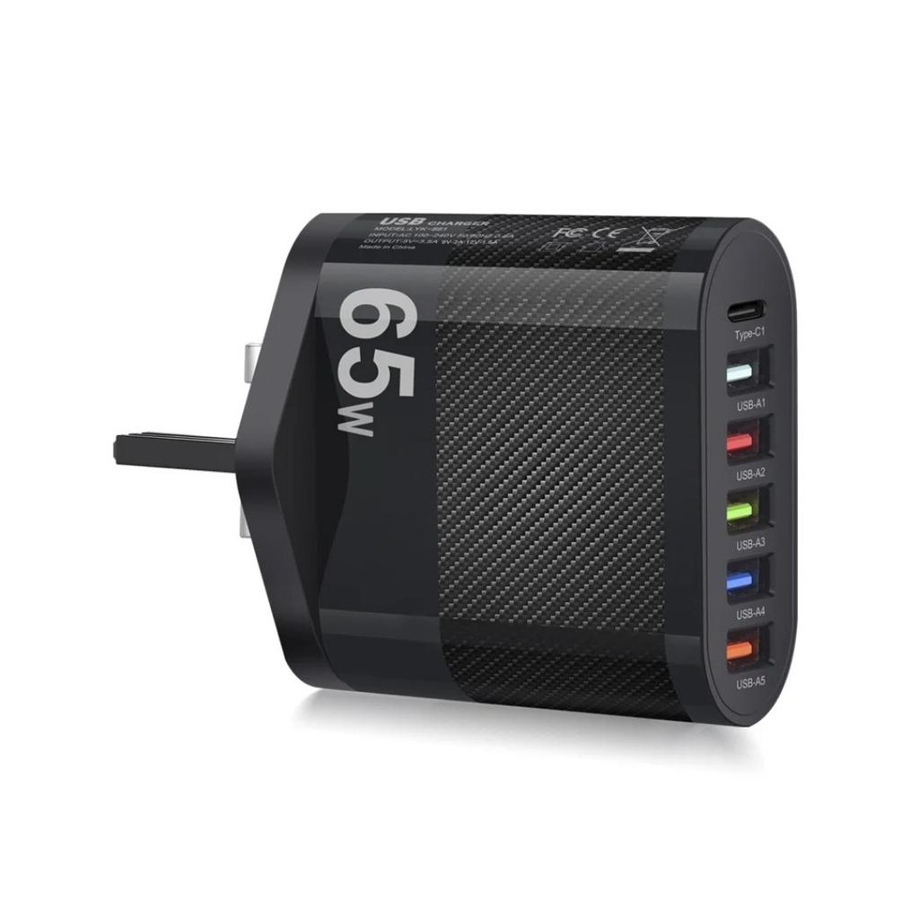 Быстрая настенная зарядка 65 Вт 6 в 1 5 USB 1 Type C для iPhone Samsung Xiaomi Huawei Oppo Адаптер для мобильного телефона