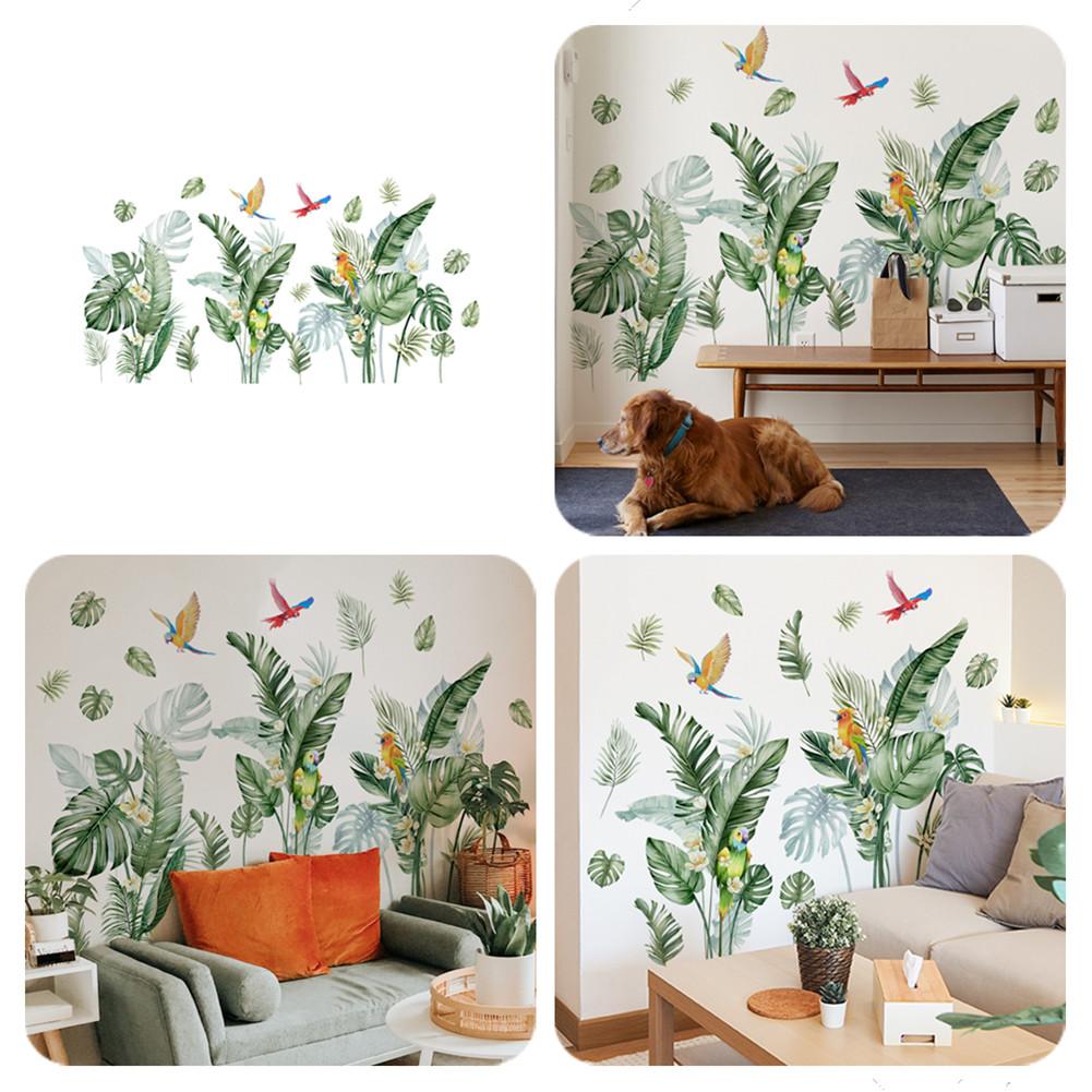 2 Pcs Green Plants Birds Wall Sticker Decal, Peel And Stick Wall Decal, Home Background Wall Decoration For Bedrooms Children's Rooms Kindergartens