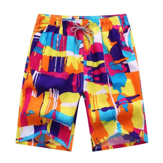 Cool Elastic Waist Deep Crotch Print Breathable Men Swimwear for Adult Trunks