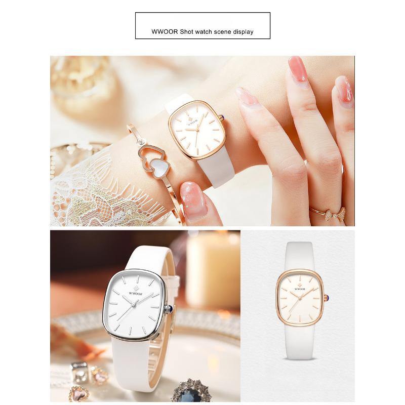 WWOOR элегантные женские новые часы с маленьким квадратным циферблатом, кварцевые водонепроницаемые изысканные винтажные женские часы с ремешком