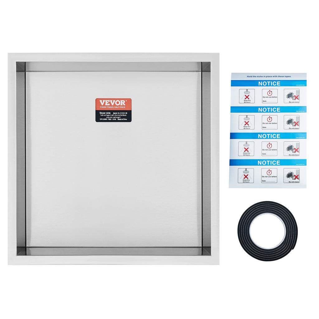 VEVOR 33.02 x 33.02 cm No Tile Shower Niche 304 Stainless Steel, Wall-Inserted Niche Recessed Double Shelves