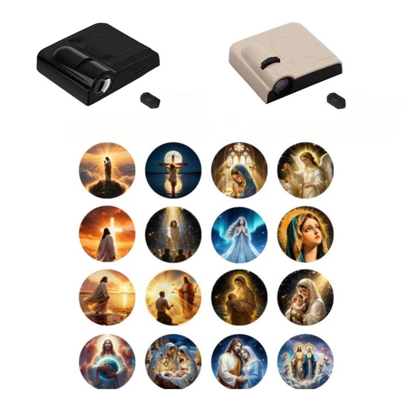 1 Lamp + 16 Pictures Christ Church Mary Projection Lamp LED Projector Religious Atmosphere Light Gift For Home Decoration