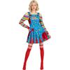 Scary Doll Cosplay Dress Women Horror Doll Halloween Themed Costume Dress Rainbow Stripe Off Shoulder Top Suspender Skirt Socks