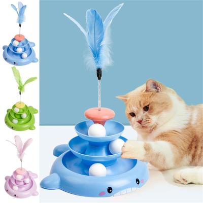 (Куниде) Интерактивные игрушки для кошек для домашних кошек, 3-уровневый поворотный стол, игрушка для кошек, шариковая дорожка, забавная игрушка-палка для кошек, игрушка-ролик для кошек