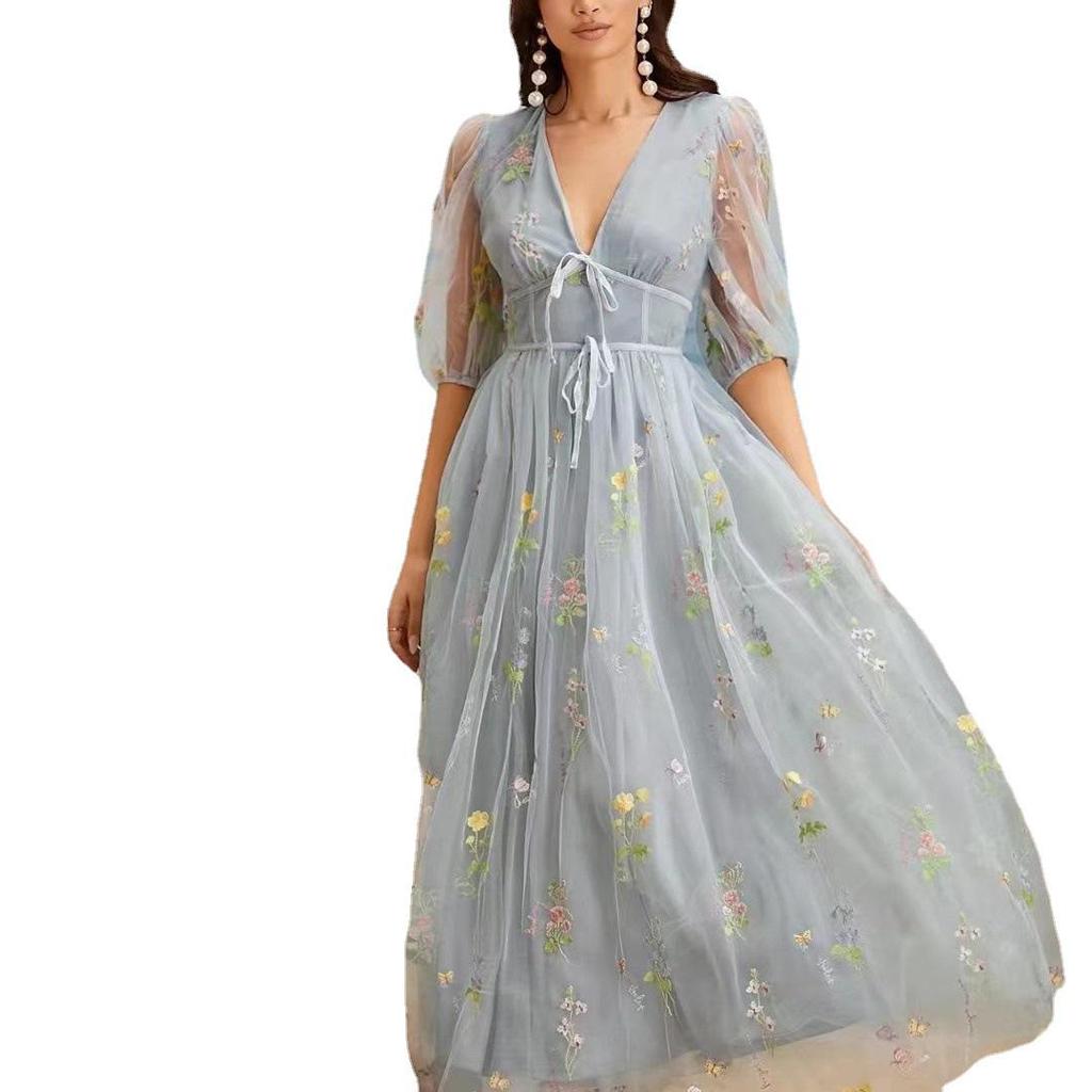 Европейское вышитое многоцветное цветочное тюлевое свадебное платье