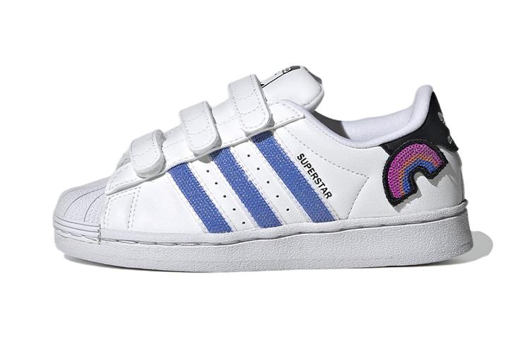 adidas Originals Superstar Устойчивые к истиранию Устойчивые к истиранию Низкие Детские Скейтбордические Кроссовки Белый Синий GV8988