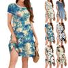 Женское модное повседневное платье с цветочным принтом, круглым вырезом, короткими рукавами, мини-юбкой