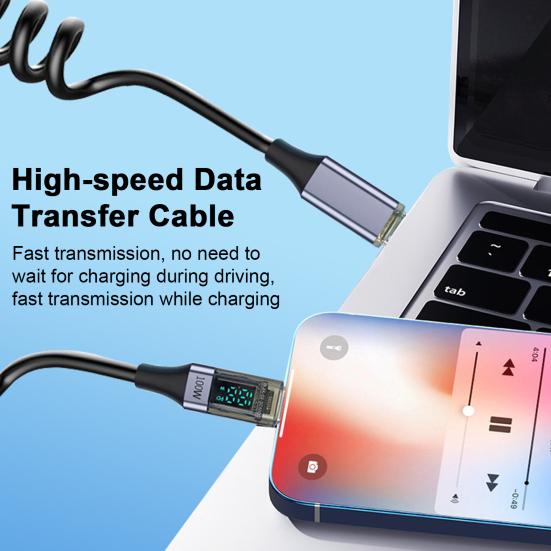 Charging Cord Spring Retractable Design 480Mbps High Speed PD100W Intelligent Display Fast Charging Data Cable