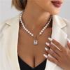Simple Imitation Pearl Collar Vintage Transparent Square Rhinestone Pendant Necklace for Women OT Buckle Chain Jewelry