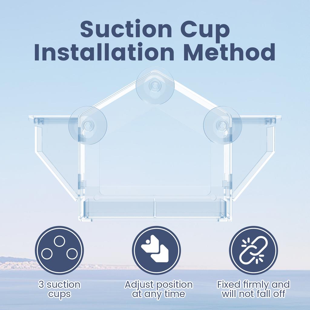 PS Transparent Window Bird Feeder Easy to Observe Clear Bird Feeder with 3 Suction Cup Squirrel Proof for Yard Outdoor