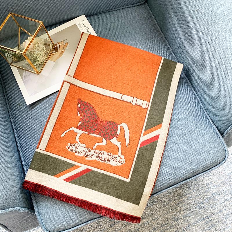 Осенне-зимний теплый шарф из искусственного кашемира, женский универсальный утолщенный шарф с узором "карета", шаль