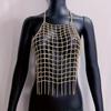 Hollow Out Crop Top Body Chain Inlaid Shiny Rhinestone Exaggerated Sexy Mesh Body Chain Decoration