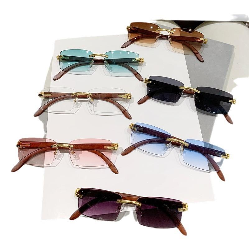 Brand Designer Small Rectangle Rimless Sunglasses for Men Women Trendy Driving Sun Glasses Ladies Travel Eyewear UV400