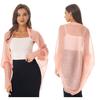 Womens Casual Long Sleeve Sun Protection Tops Open Front Chiffon Wraps Pleated Shawl Cover Ups Beachwear