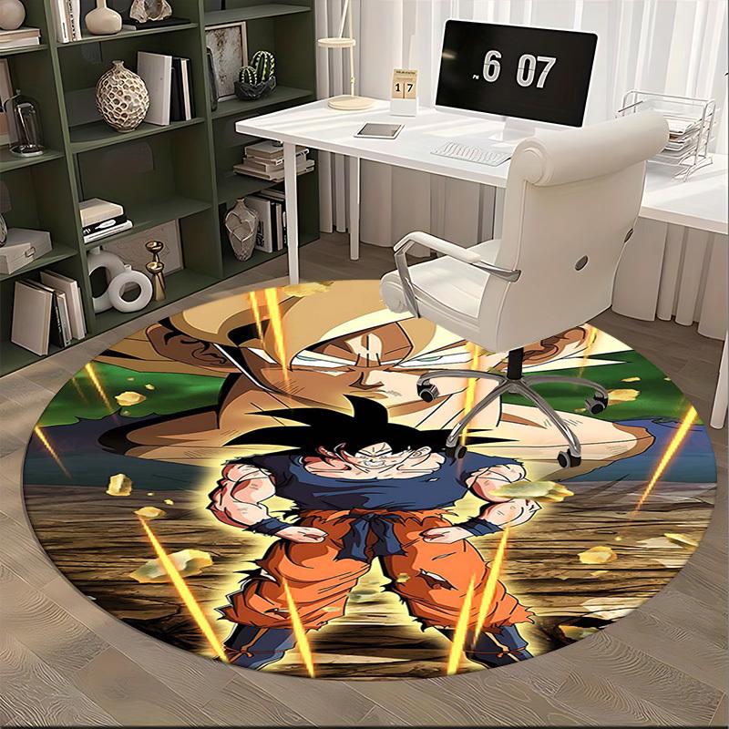 1 шт. Ковер Круглый Dragon Ball Z Goku Super Saiyan - Коврик для стула с дизайном Аниме Мультфильм, Нескользящий Ковер для Офиса, Домашнего Декора, Гостиной