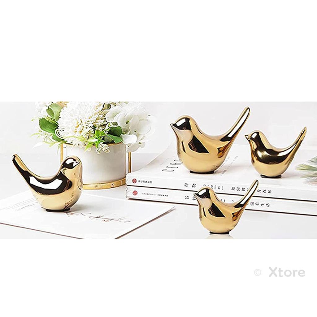 Ceramic Golden Blessing Birds Figurine for Home Decor | Living Room, Bedroom, Office Desk, Cabinets - (Pack of 4, Golden)