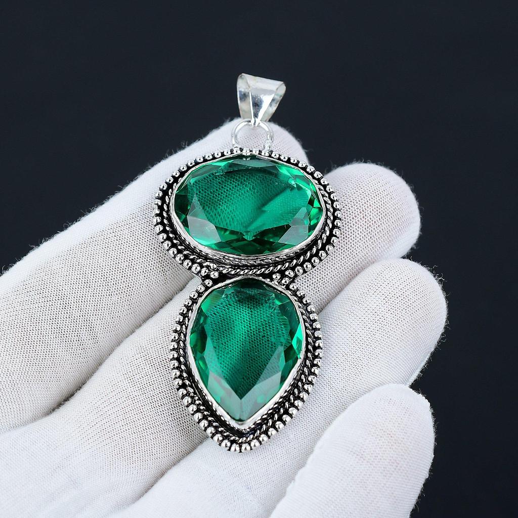 Ювелирная подвеска из стерлингового серебра 925 пробы с имитацией изумруда ручной работы, зеленое ожерелье с подвеской из ювелирных изделий ручной работы, подарки в знак благодарности