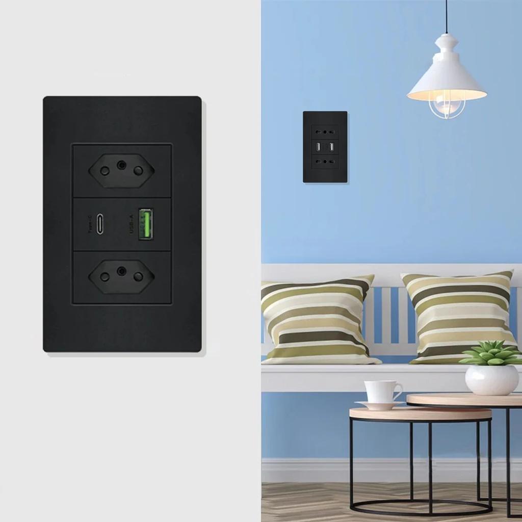 Бразилия Черный США Универсальная 20A розетка, Usb Smart Type-c 20W Быстрая зарядка Usb настенная розетка Италия Чили Выключатель света