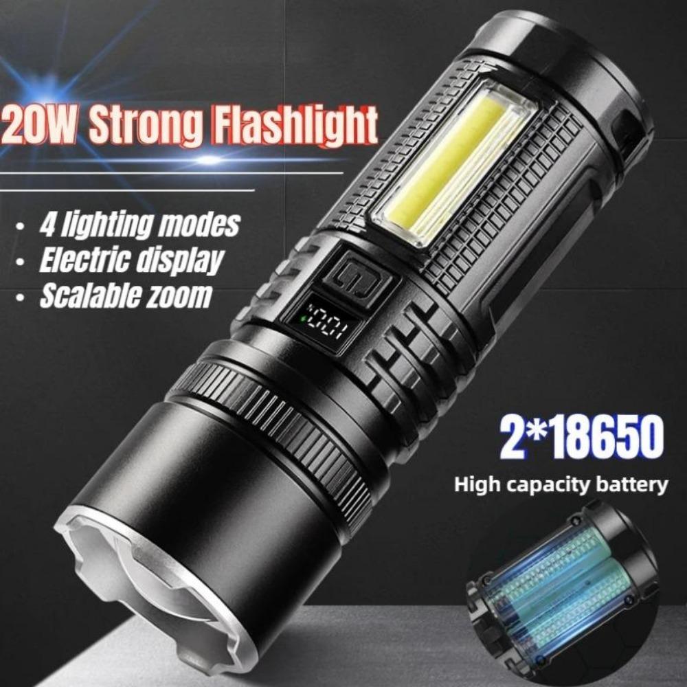 Белый лазерный телескопический зум-фонарик, перезаряжаемый через USB, мощный фонарь, фонарь с цифровым дисплеем, лампа для кемпинга на открытом воздухе