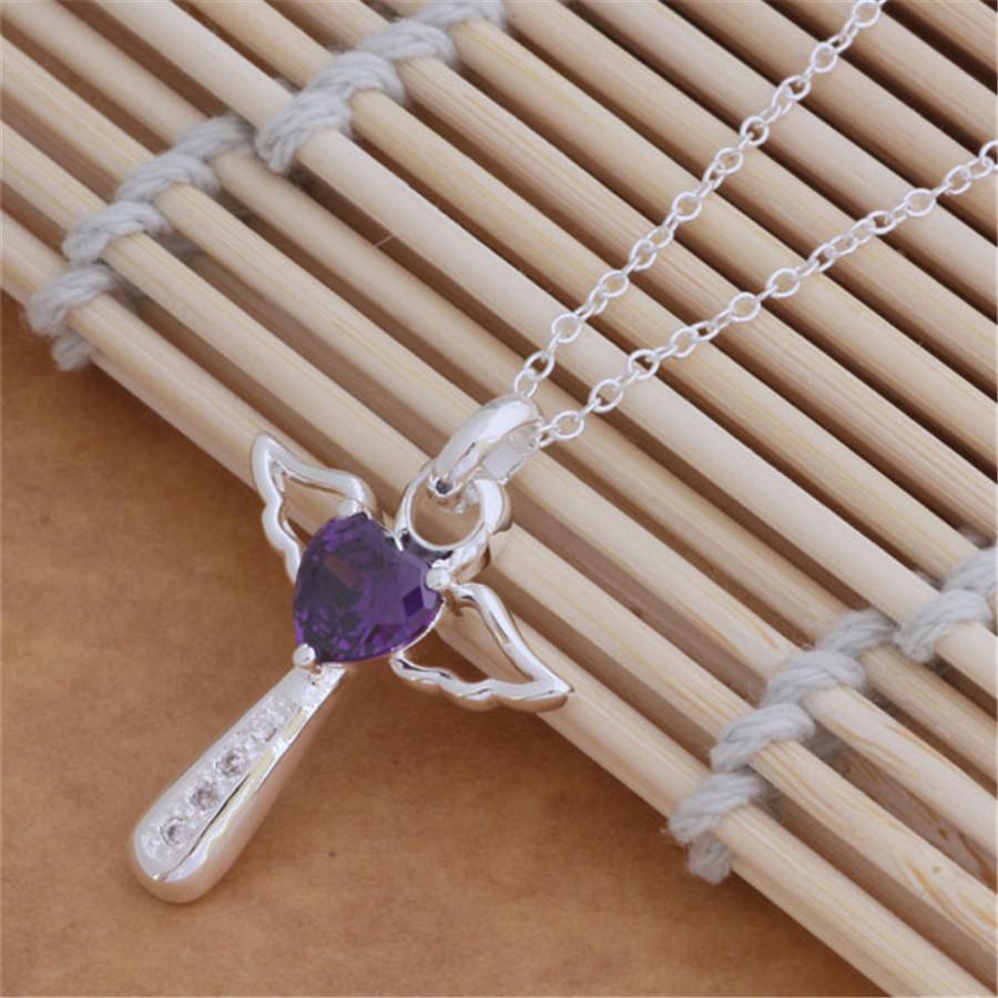 Lovely Charms Wedding Sterling Women Necklace Cross Jewelry Stone Crystal Fashion Cute Gift 45CM