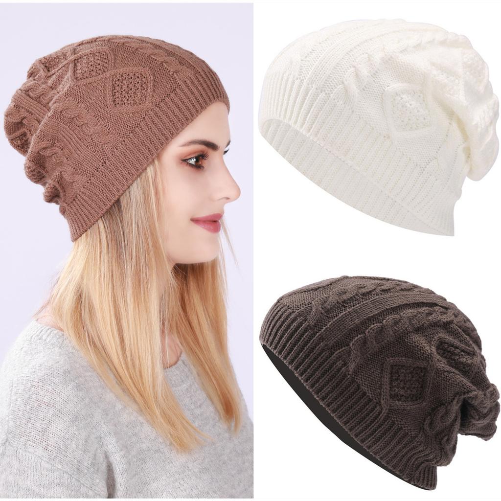 New Pleated Plus Fleece Women's Knitted Pullover Hat Autumn and Winter Diamond Ear Protection Warm Hat
