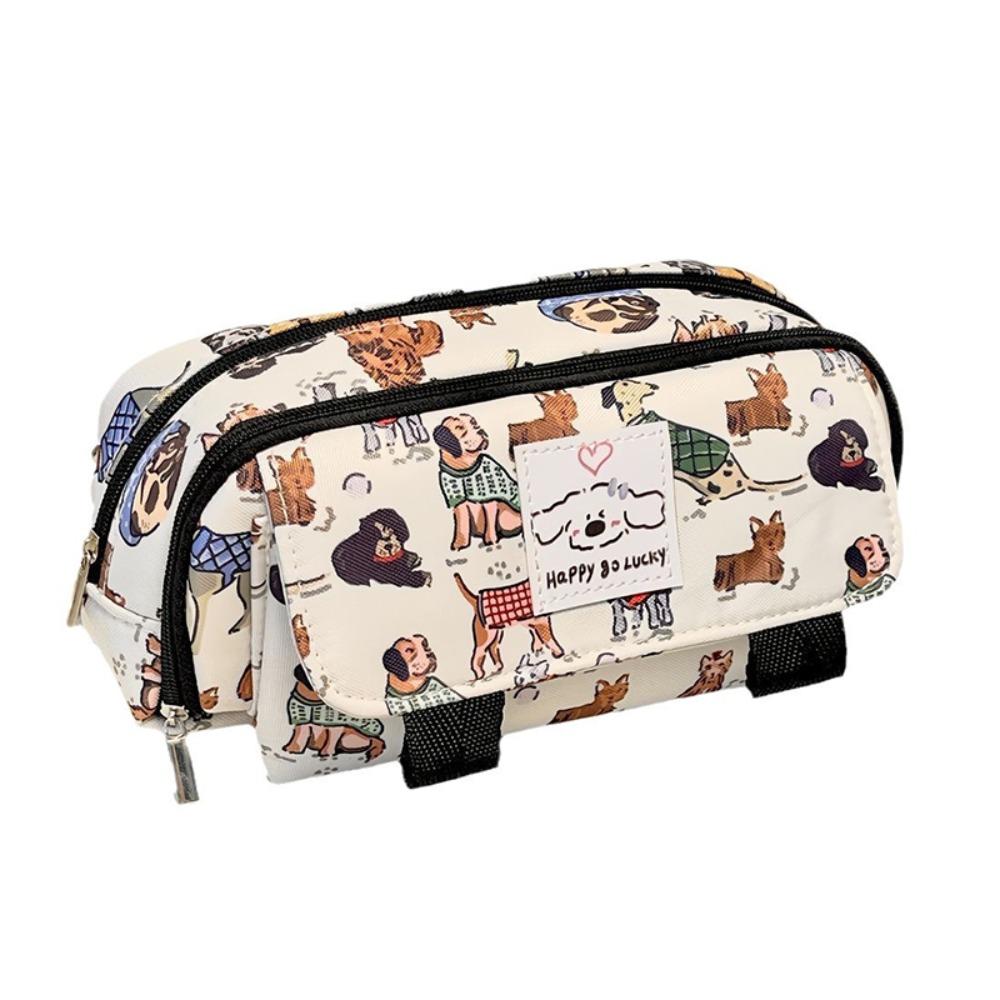 Canvas Pen Bag Retro Puppy Stationery Bag Portable Pencil Case Back To School Gift