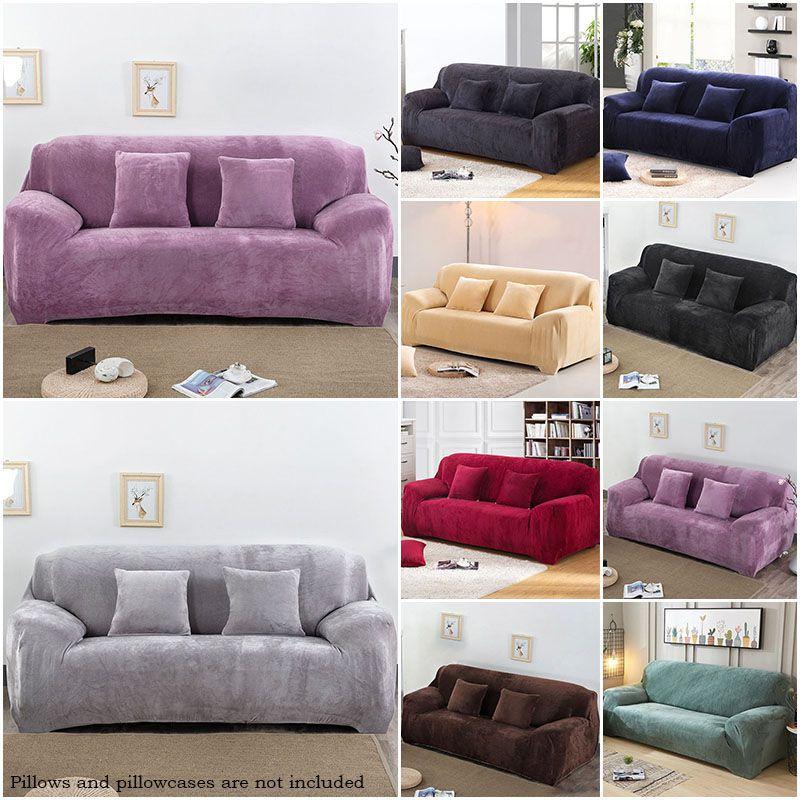 Easy Fit Sofa Slipcover Stretch Protector Soft Cover Thick Plush Velvet 14 Seat