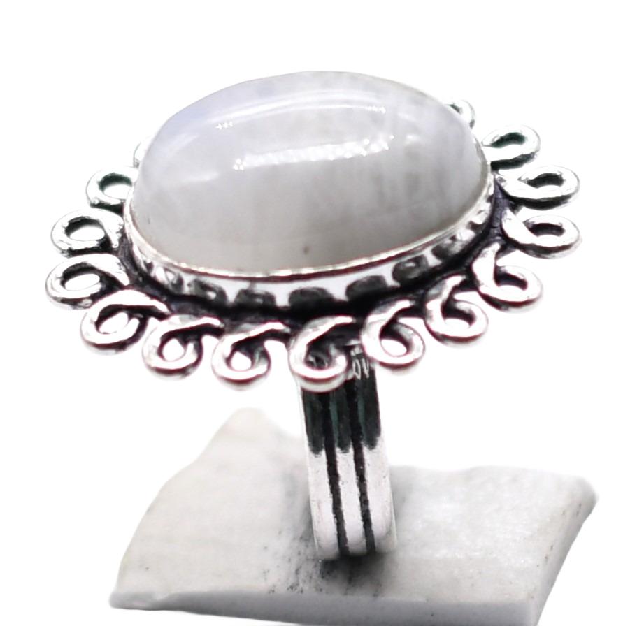 Moonstone Natural Gemstone Antique Silver Plated Ring US Size-4.5 R 5276