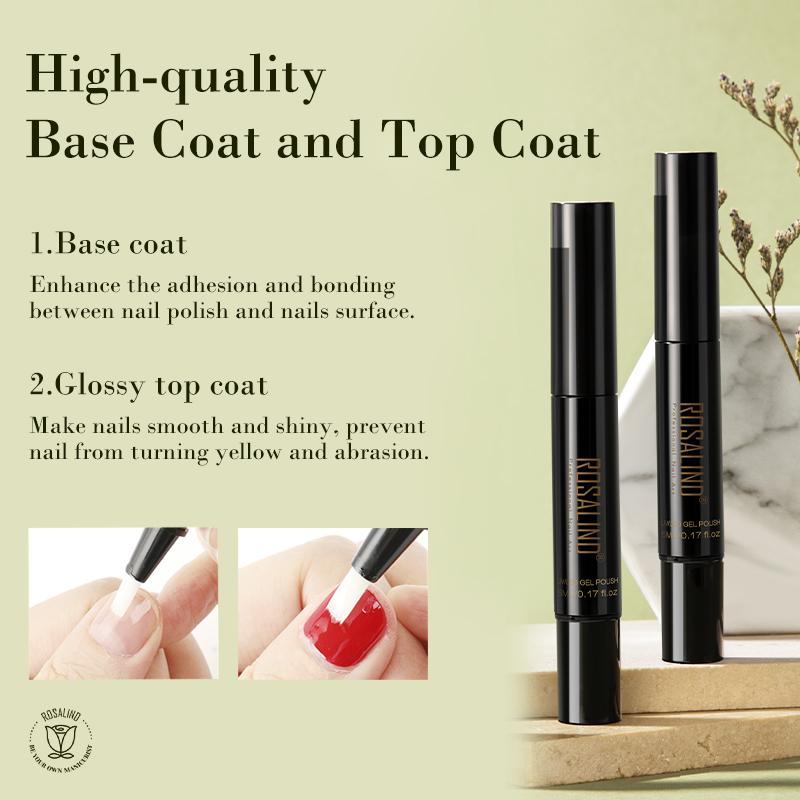 ROSALIND 5ML Stylish Nail Gel Pen Semi Permanent Varnishes Pen For Nail Art Design Base Top Coat Need LED/UV Lamp Cure