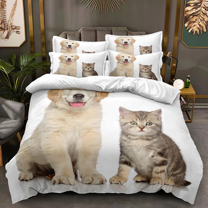 Комплект постельного белья с 3D-принтом животных, пододеяльник на пуху кошки или собаки, 2/3 предмета, пододеяльник для детей и взрослых, роскошное мягкое покрывало