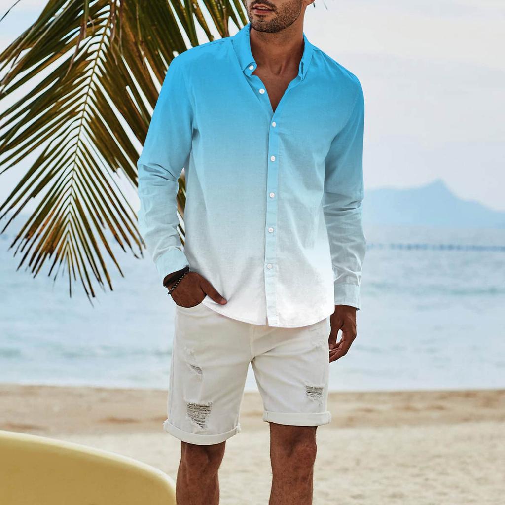 Мужская модная повседневная футболка с длинным рукавом и принтом на пуговицах, рубашка обычного кроя