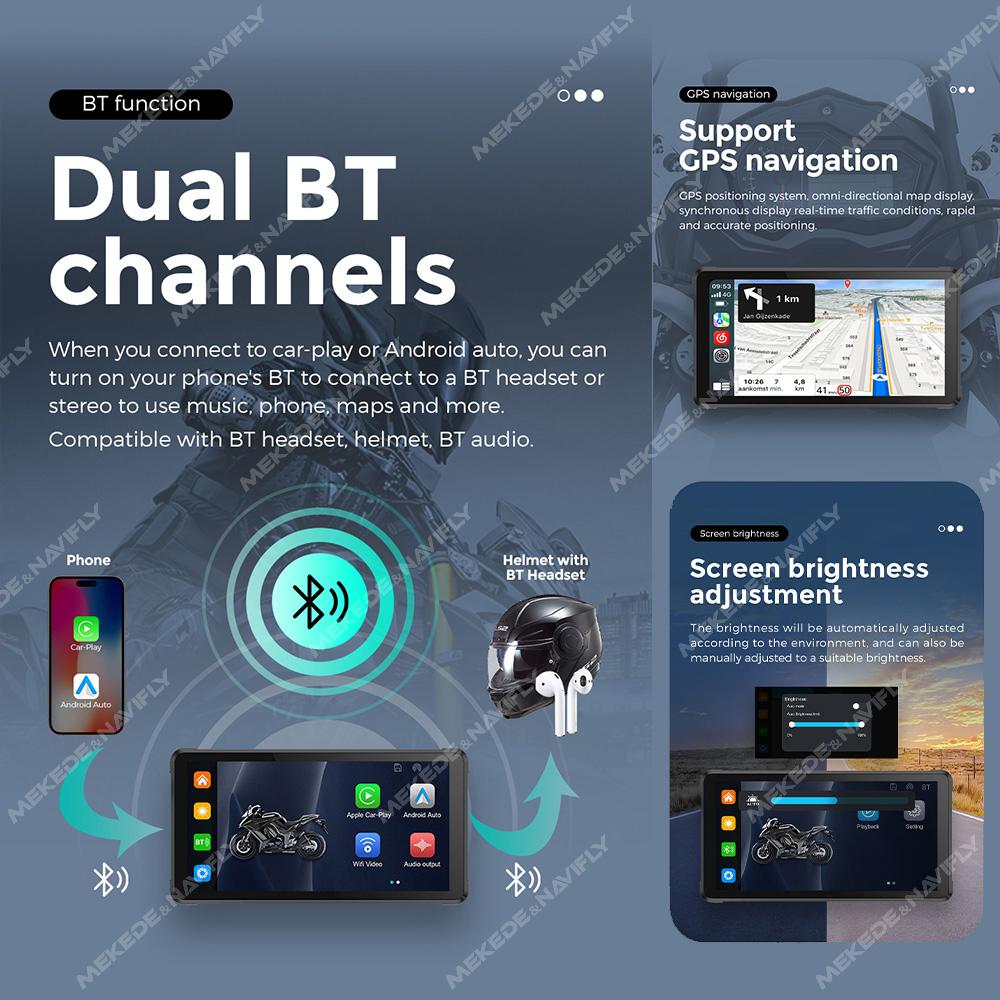 5.5inch Motorcycle Navigation Carplay Moto IP67 Waterproof Dual BT Channels For Wireless Carplay Android Auto Dual Recording CAM