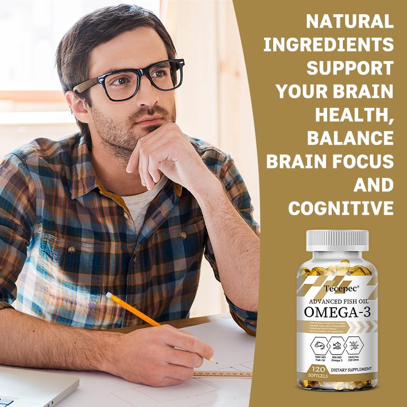 Premium fish oil 1000 mg, containing Omega-3, EPA and DHA, 3x concentrated, 120 capsules.