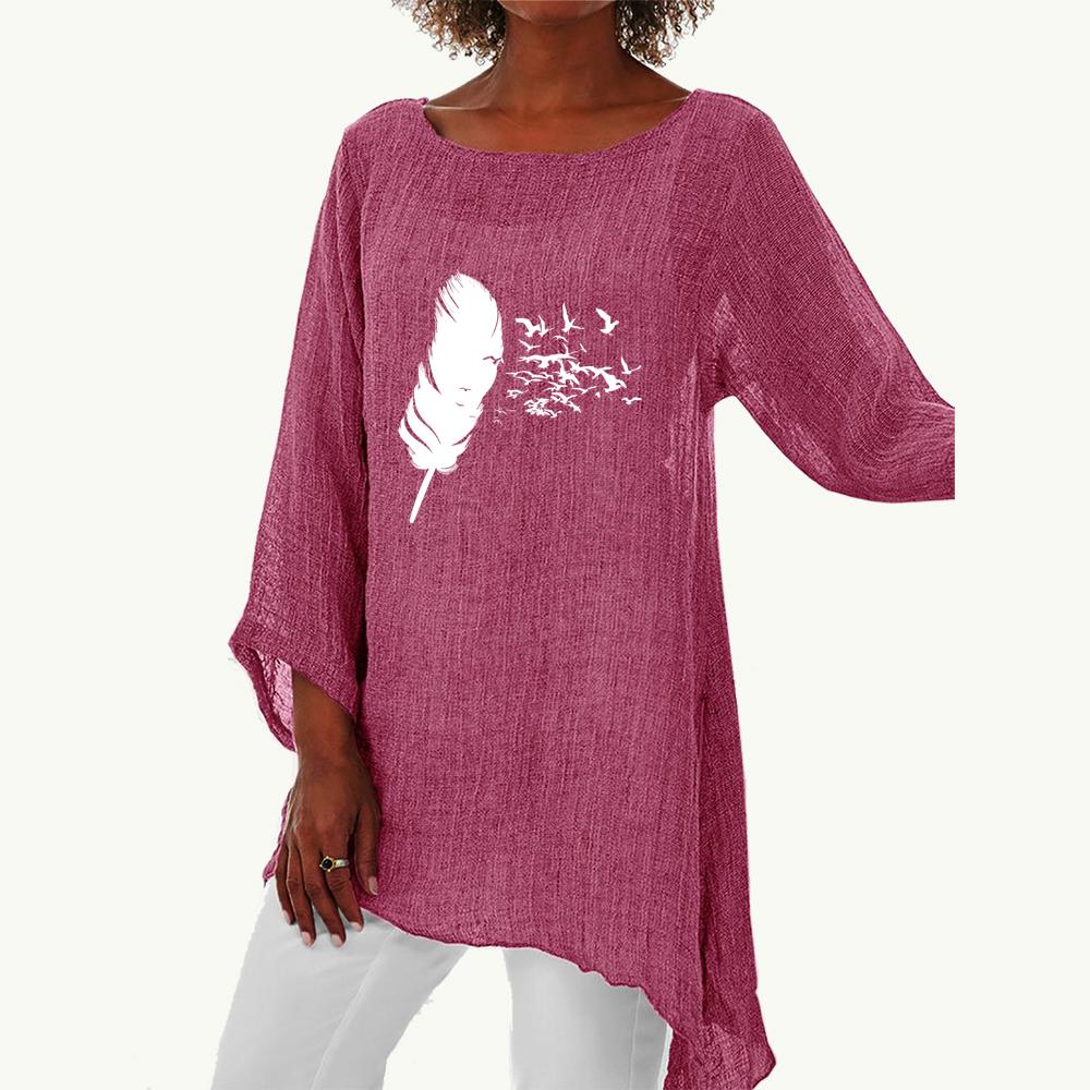 Женская весенне-летняя модная длинная рубашка, женская повседневная тонкая рубашка с длинным рукавом 3/4, свободная рубашка размера плюс с круглым вырезом и принтом