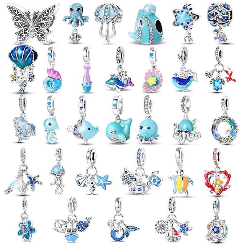 New Ocean Blue Sea Turtle Dangle Bead Fit Original Charms Copper Bracelet Diy Women Jewelry Summer Collection