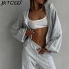 BITCED Повседневный кардиган в американском стиле на осень/зиму. Спортивный женский костюм-двойка: куртка с длинным рукавом и брюки в стиле уличной моды.