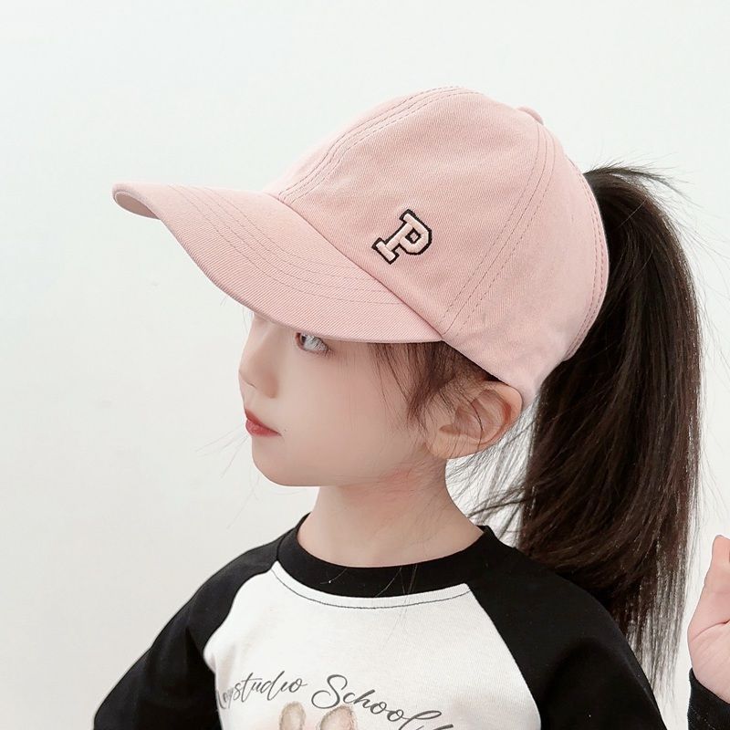 Girls Can Tie A Ponytail Hat Spring and Autumn Baseball Cap Children's Embroidered Fashionable Baseball Cap Girls Simple and Versatile Sun Protection
