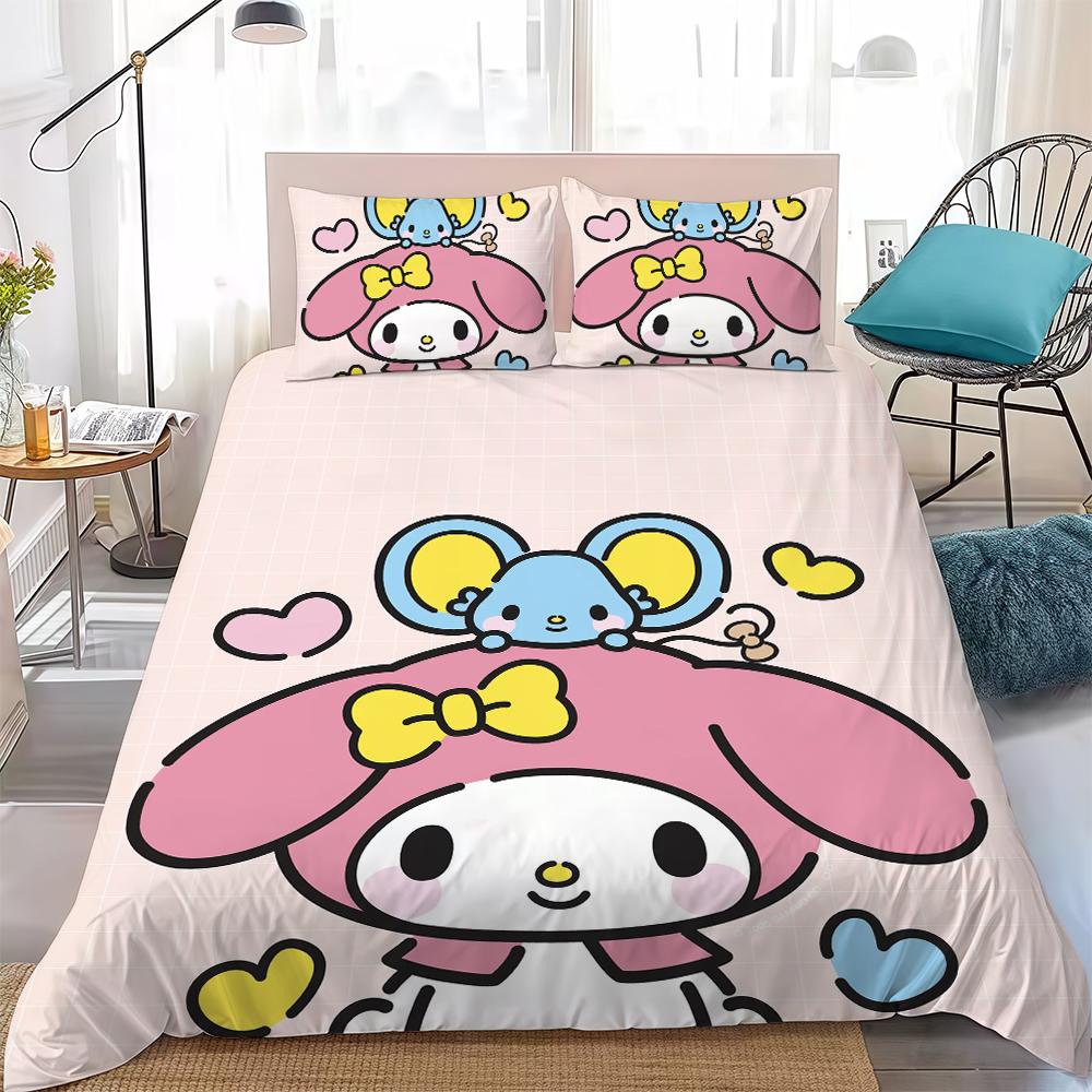 Милый Набор Пододеяльников My Melody Домашний Стиль Постельное Белье Мягкий Стираемый Хлопок Кровать Набор из 3 Предметов Подарок для Студенческого Общежития