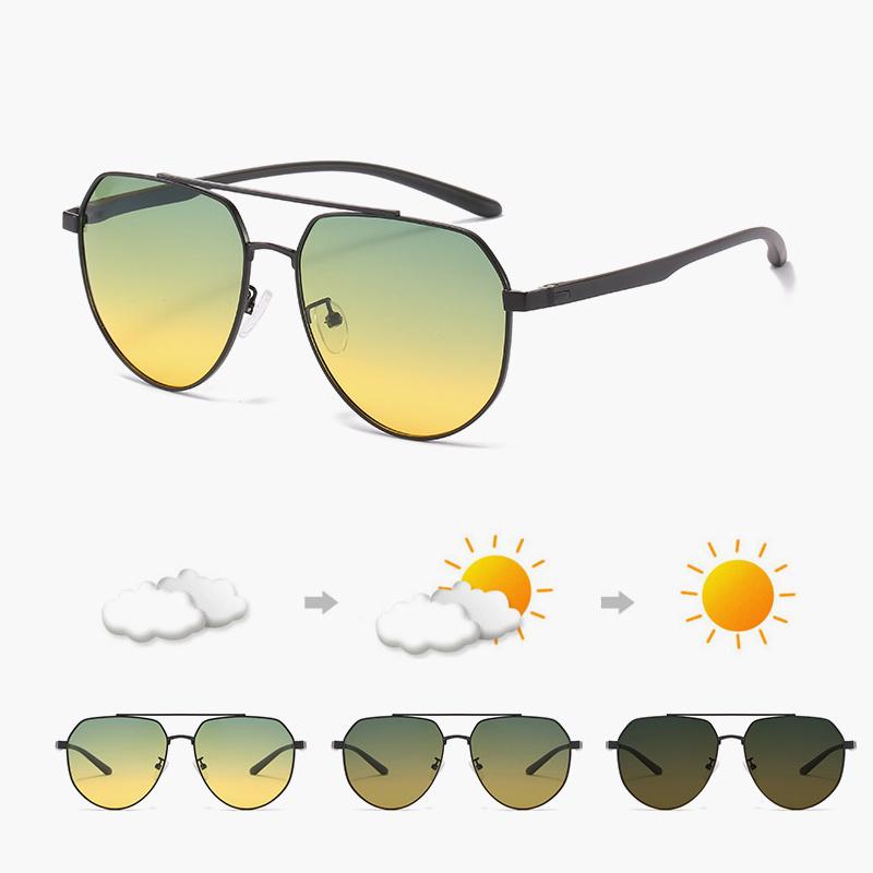 Модные анти-синий свет фотохромные солнцезащитные очки мужские металлические для вождения на открытом воздухе двойные очки день ночь ночное видение солнцезащитные очки не поляризованные очки
