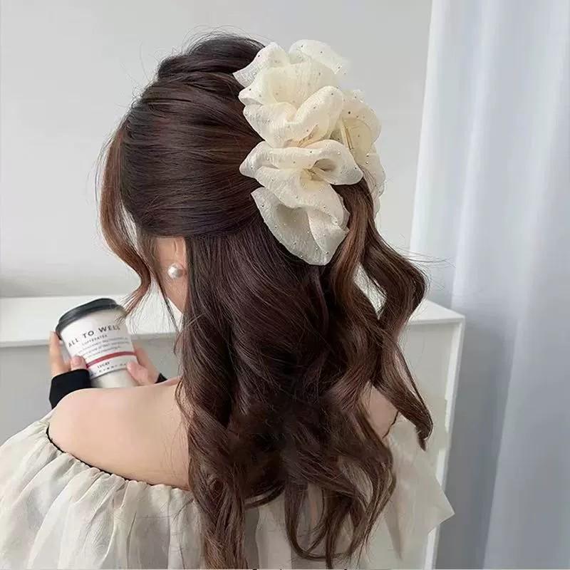 Korean Polka Dot Bow Claw Hair Clip - High-End Cloud Bubble Design for Women