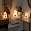 Indoor Outdoor Halloween Accents Cute Ghost Holding Pumpkin Bucket Table Lamp, Spooky Bedside Festival Atmosphere Supplies Small LED Night Light