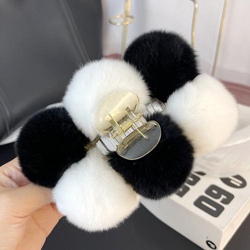 Шарик из меха кролика рекс, большая заколка на голову, милая плюшевая заколка для знаменитостей, аксессуары для волос, осенне-зимний корейский головной убор для волос.