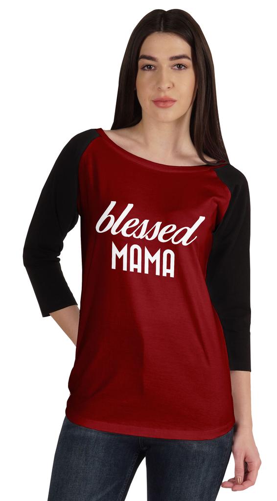 Inkmeso Футболка Blessed Mama, топы для мам, реглан, рукав четверть, графическая рубашка